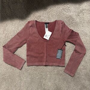 Women's Ribbed Long Sleeve Top - Red